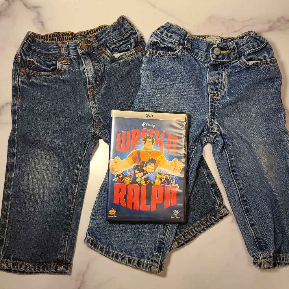 2 pairs boys jeans with FREE Wreck It Ralph DVD.
